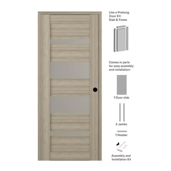 Belldinni 32 in. x 96 in. Mirella Left-Hand Solid Core 5-Lite Frosted Glass Shambor Wood Composite Single Prehung Interior Door