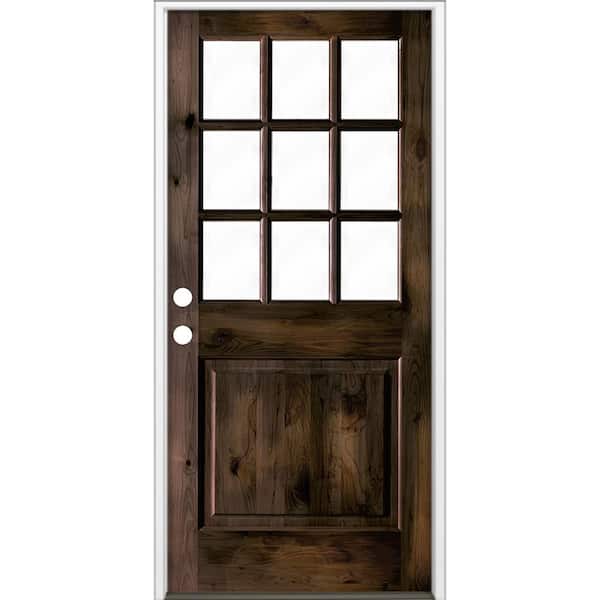Krosswood Doors 36 in. x 80 in. Knotty Alder 1 Panel Right-Hand/Inswing 1/2 Lite Clear Glass Black Stain Wood Prehung Front Door