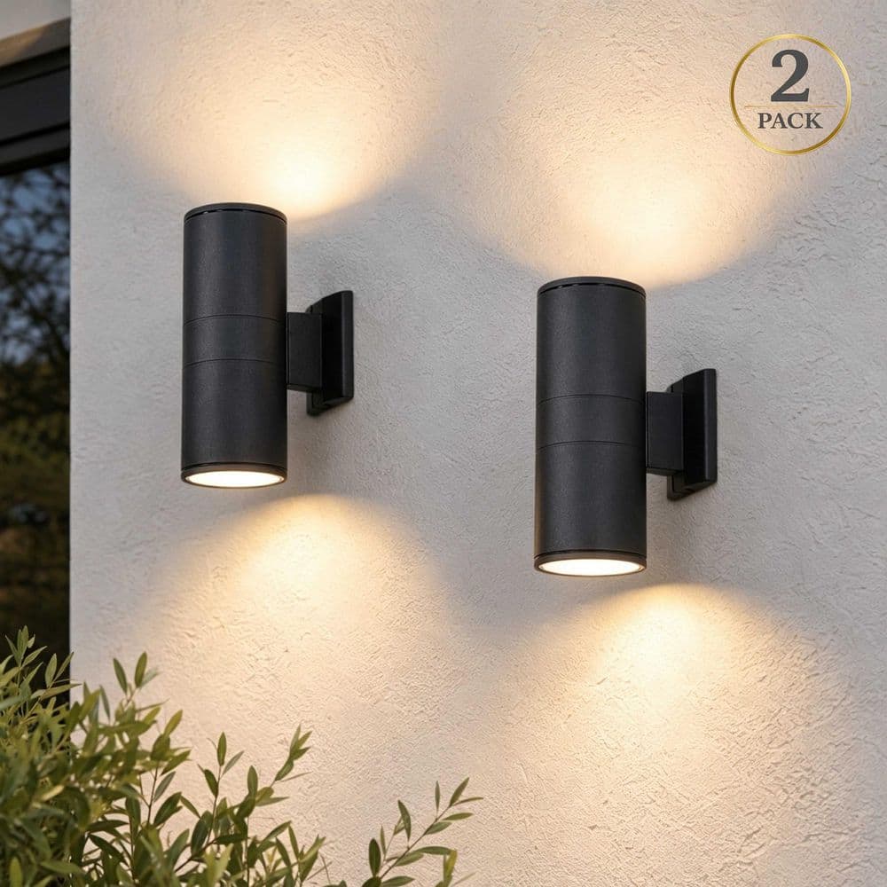 Modern 12 in. Black Hardwired Cylinder Outdoor Wall Sconce with No Bulbs Included for Front Porch Patio Garage (2-Pack) price history on PriceWatchPro