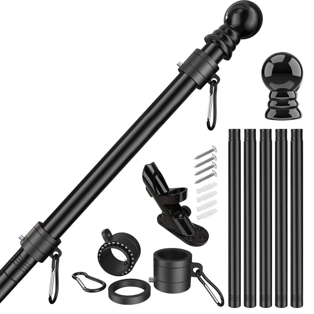 Flag Stars 5 Sections 6 ft.  Flagpole with Bracket - Black