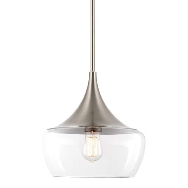 Kira Home Ava 60-Watt 1-Light Brushed Nickel Modern Pendant Light with Clear Shade, No Bulb Included