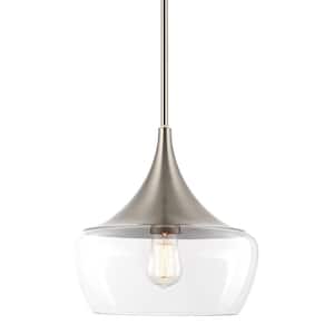 Ava 60-Watt 1-Light Brushed Nickel Modern Pendant Light with Clear Shade, No Bulb Included