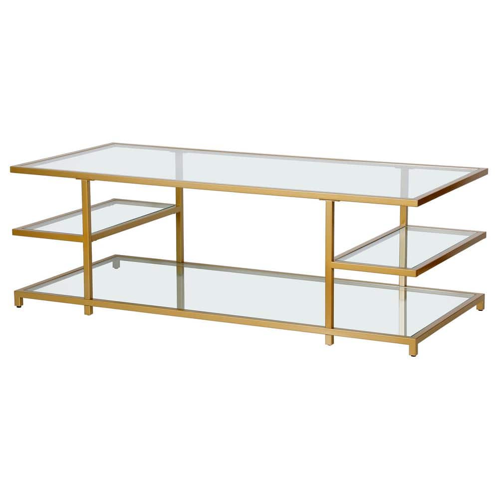 Greenwich 54'' Brass and Glass Modern Coffee Table