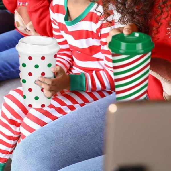 Wudkey 12 Piece Christmas Coffee Mug with Lid, 16 oz. Reusable Plastic Coffee Cups, Christmas Tree Snowflake Elk Patterns