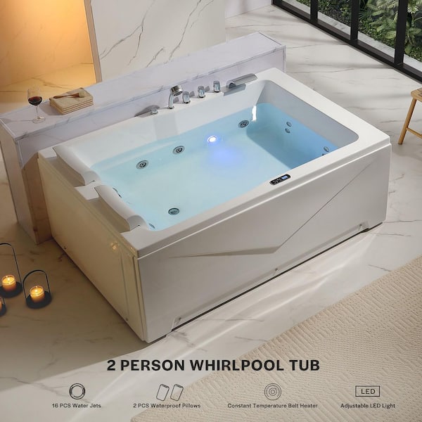 71 in. x 47 in. Alcove Whirlpool Bathtub Hydrotherapy Jetted SPA Bath with Left Drain Chrome-finished Tub filler-White