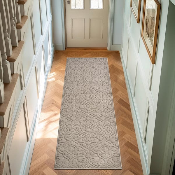 8' Ivory or Grey Medallion Polypropylene Runner Rug main image 1