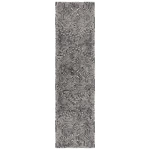 Micro-Loop Ivory/Black 2 ft. x 9 ft. Geometric Striped Runner Rug