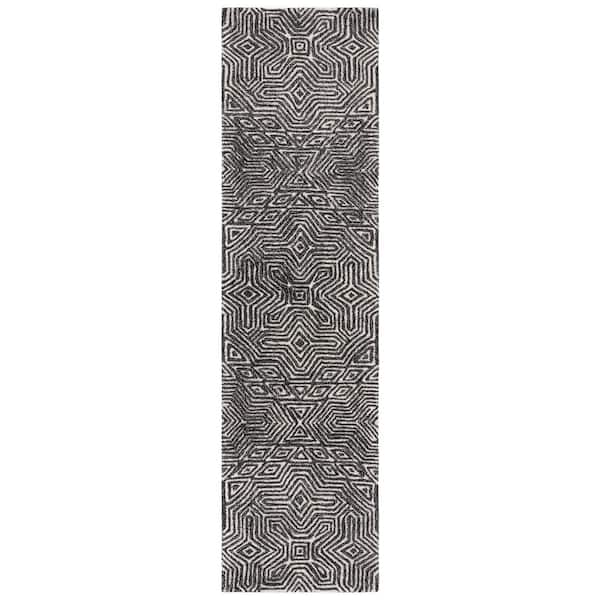 SAFAVIEH Micro-Loop Ivory/Black 2 ft. x 9 ft. Geometric Striped Runner Rug