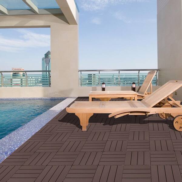 Tidoin Outdoor 1 ft. x 1 ft. Composite Interlocking Tile Deck Tile in Light Coffee(44 Per Box)