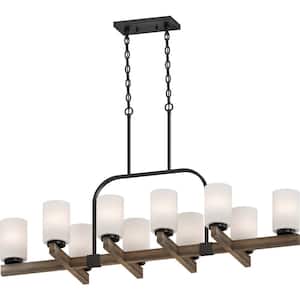 Tara 10-Light Walnut Chandelier with Etched White Cased Glass
