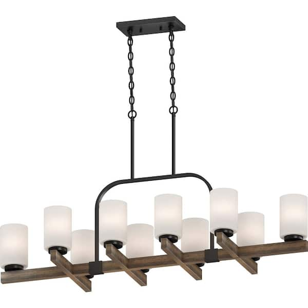 Volume Lighting Tara 10-Light Walnut Chandelier with Etched White Cased Glass