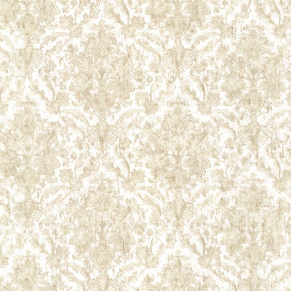 Mirage Majestic Beige Scrolling Damask Vinyl Peelable Roll (Covers 56 sq. ft.)