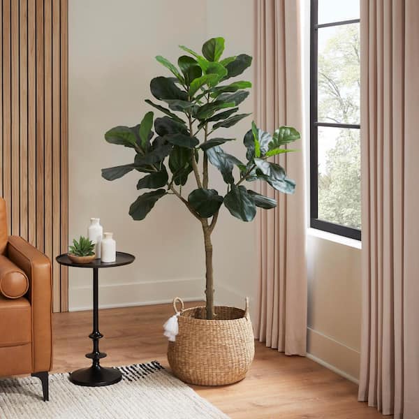 StyleWell 5ft Faux Fiddle Leaf Fig Tree in White Pot T4441 - The Home Depot