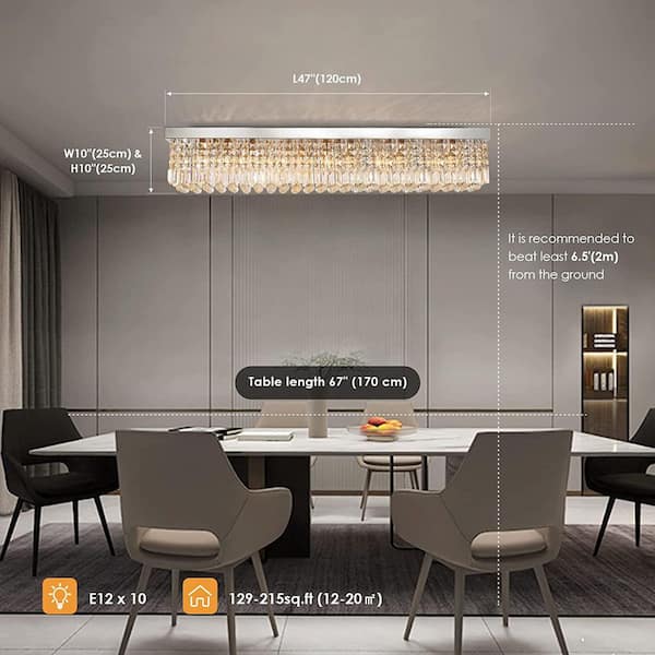 RICHARDERY Modern 10-Light Chrome Crystal Chandelier
