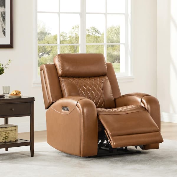 Kai Saddle Leather 165°Lay-Flat Recliner with Adjustable Headrest,Metal Base,Diamond-quilted Backrests and Seat Cushions