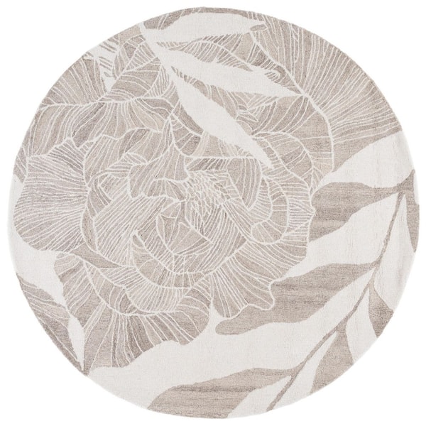 Jardin 6 ft. x 6 ft. Ivory/Beige Geometric Abstract Floral Round Area Rug