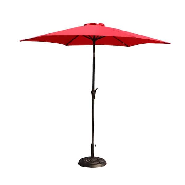 Sudzendf 8.8 ft. Aluminum Patio Push Button Tilt and Crank lift Market Umbrella with Base in Red