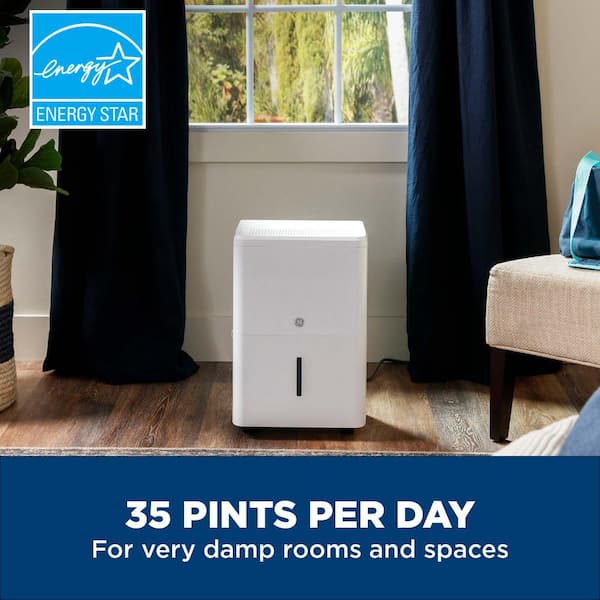 GE ADHL35LA 35 pt. Dehumidifier with Smart Dry for Bedroom, Basement or Very Damp Rooms up to 3000 sq. ft. in White, ENERGY STAR - 2