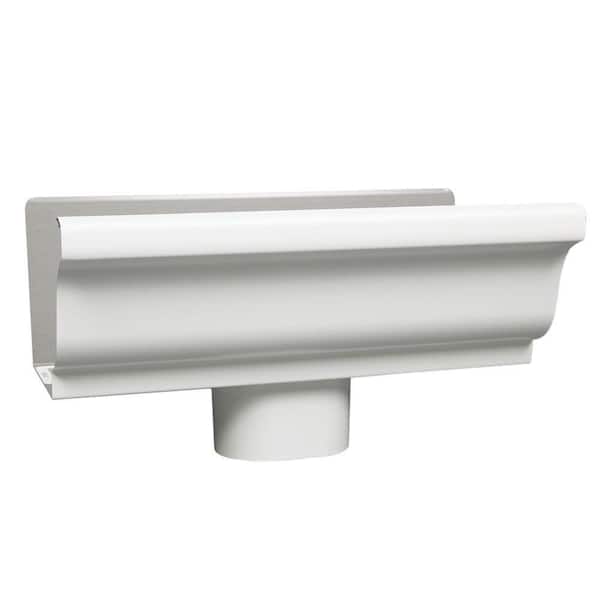 4 in. White Galvanized Steel K-Style Gutter End with Drop Outlet