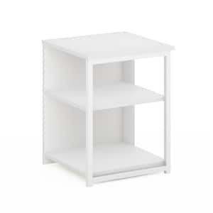 Camnus 15.2 in. Solid White/White Wood End Table with Metal Frame