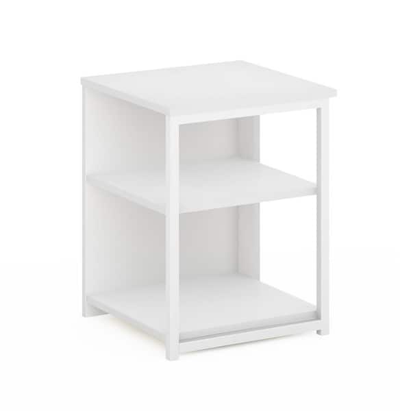 Furinno Camnus 15.2 in. Solid White/White Wood End Table with Metal Frame