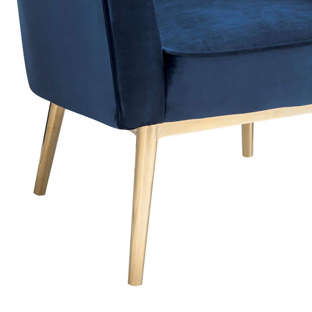 Midnight Blue Velvet Barrel Accent Chair with Gold Legs