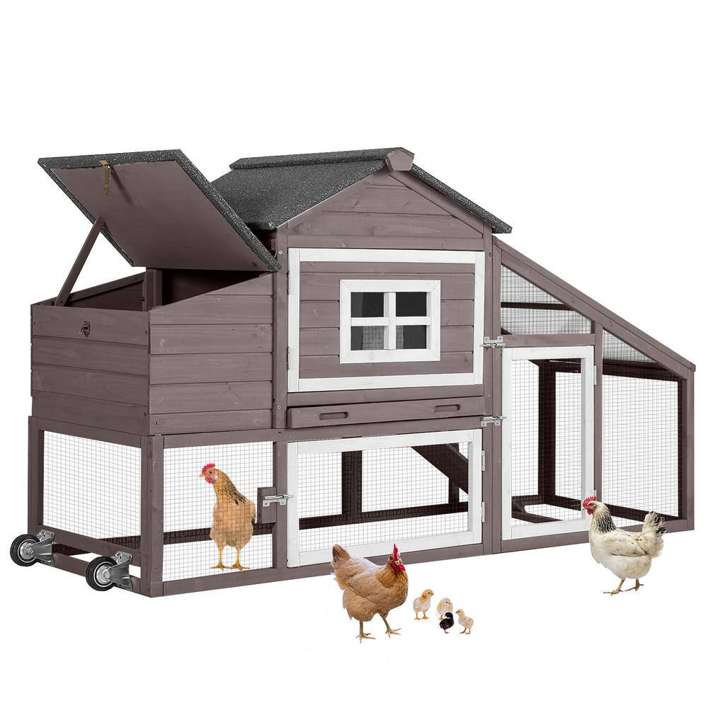 Gray and White Wooden Mobile Chicken Coop with Run