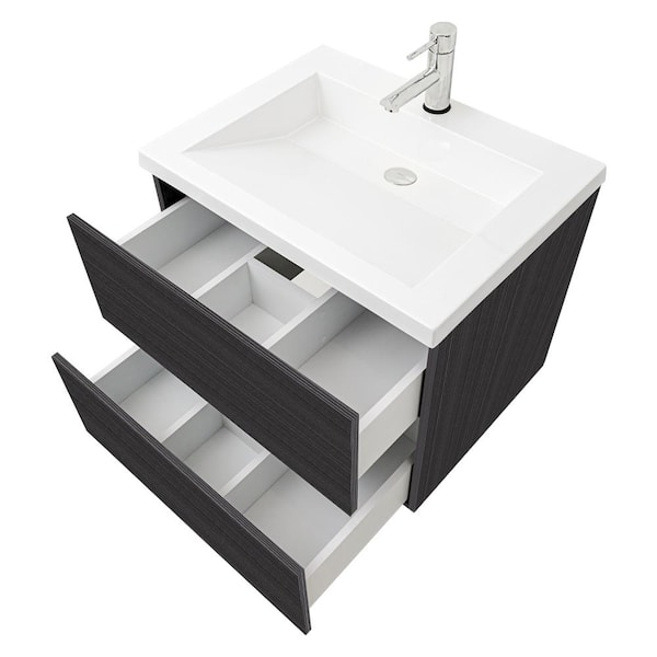 Air Wall Mount 25 in. W x 19 in. D x 20 in. H Single Sink Floating Bath Vanity in Dark Ebony W/White Cultured Marble Top