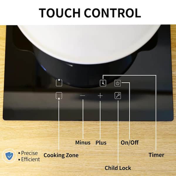 12 in. 2-Elements Stove Ceramic Surface Radiant Smooth Top Electric Cooktop in Black with Child Lock, Timer