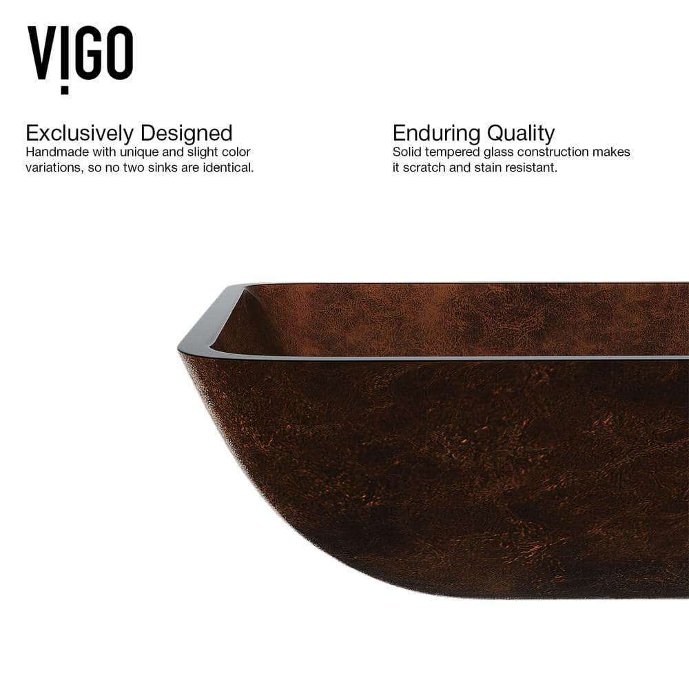 Russet Amber Tempered Glass Rectangular Vessel Sink 22.5"