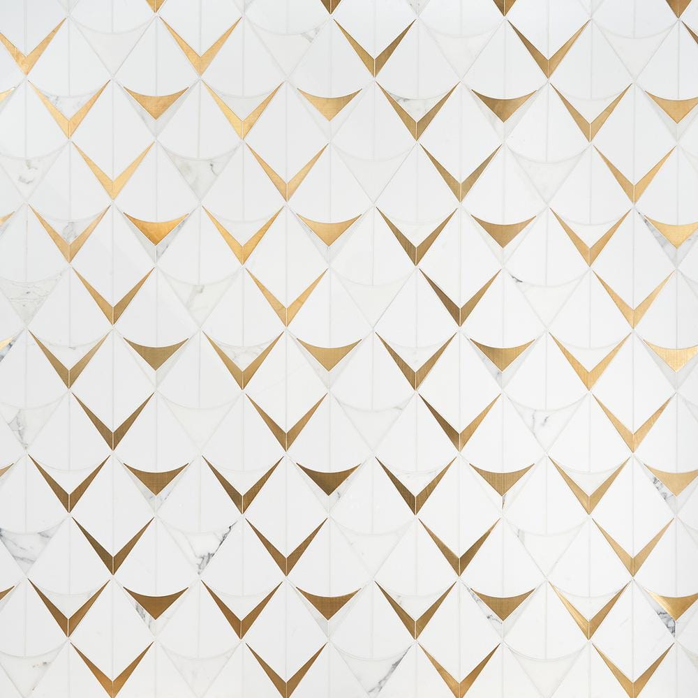 Larvotto White and Brass Polished Marble Mosaic Wall Tile