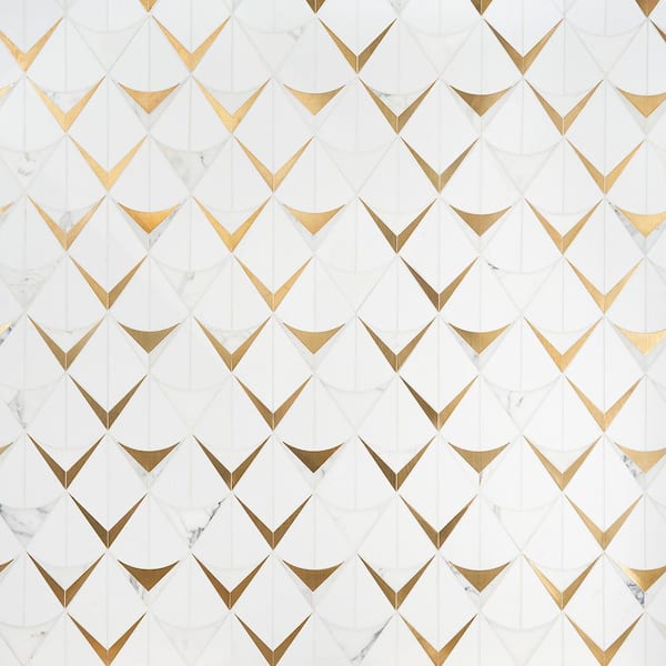 Ivy Hill Tile Larvotto White 8.3 in. x 11.65 in. Polished Marble and Metal Wall Tile (0.67 sq. ft./Sheet)