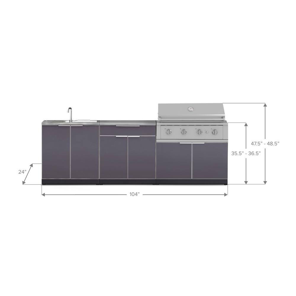 Slate Gray Aluminum Modular Outdoor Kitchen with Stainless Steel Countertop
