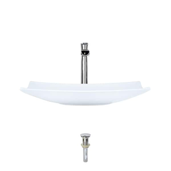 MR Direct Porcelain Vessel Sink in White with 731 Faucet and Pop-Up Drain in Chrome
