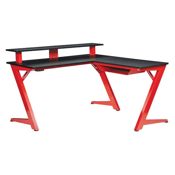 OSP Home Furnishings 54 in. L-Shaped Matte Red/Matte Black Computer Gaming Desk with USB Port