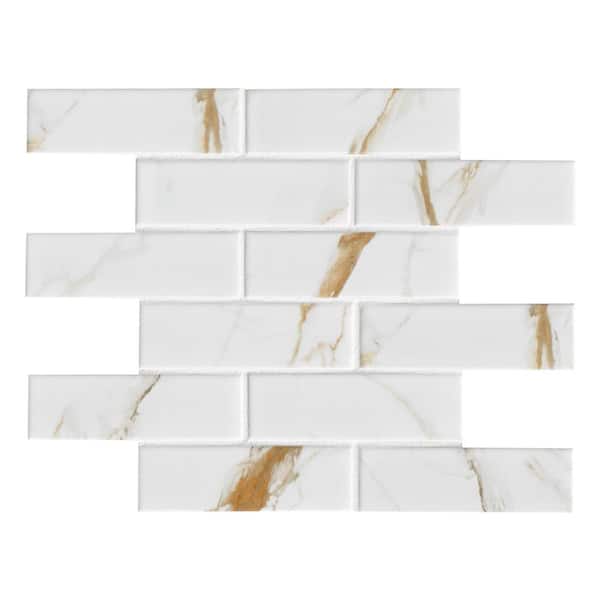 Calacatta Gold Subway 12 in. x 12 in. x 0.24 in. Matte Porcelain Mesh-Mounted Mosaic Tile (0.93 sq. ft./Each)
