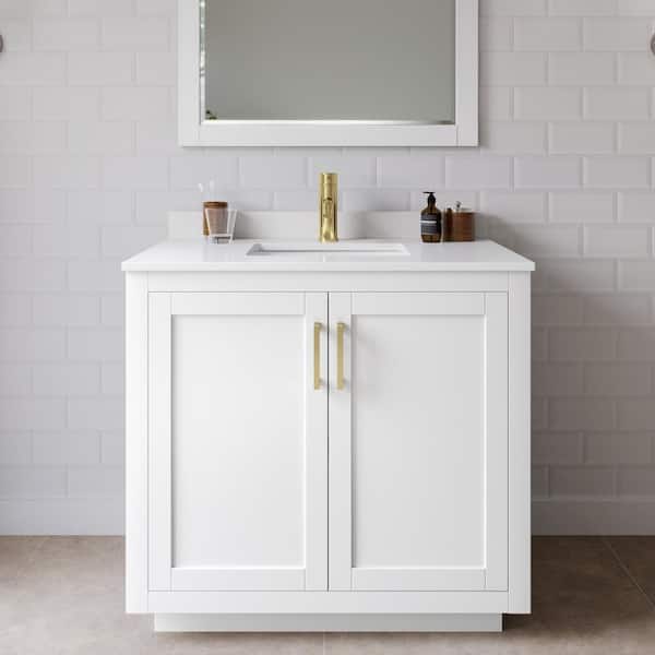 Wyndham Collection Miranda 36 in. W x 22 in. D x 33.75 in. H Single Sink Bath Vanity in White with White Cultured Marble Top