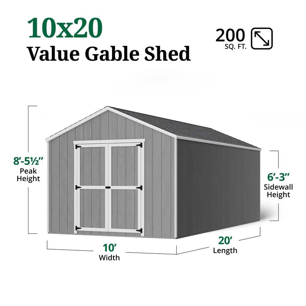 10' x 20' Gray and White Wooden Outdoor Storage Shed Kit