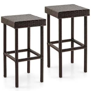 15 in. W x 29 in. H Mix Brown PE Wicker Patio Outdoor Bar Stool with Footrest (2-Pieces)