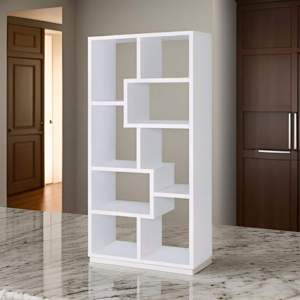 Interlocking Cubes White Wooden Rectangular Bookcase