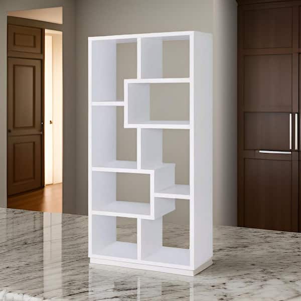 Benjara 70.75 in. Tall White Wood 8-Shelf Standard Bookcase with Stable Plinth Base
