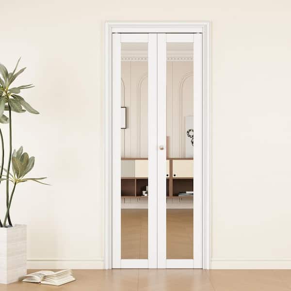 30 in. x 80 in. 1-Lite Mirror Glass and Solid Core White Finished MDF Interior Closet Bi-Fold Door with Hardware