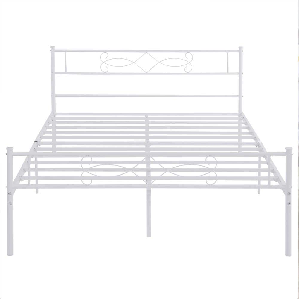 VECELO Bed Frame with Headboards, White Heavy-Duty Frame, 54 in. W Full ...