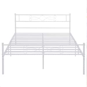 Bed Frame with Headboards, White Heavy-Duty Frame, 54 in. W Full Metal With 9 Support Legs Platform Bed Frame