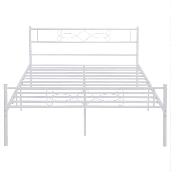 VECELO Bed Frame With Headboards, White Heavy-Duty Frame, 54 In. W Full ...