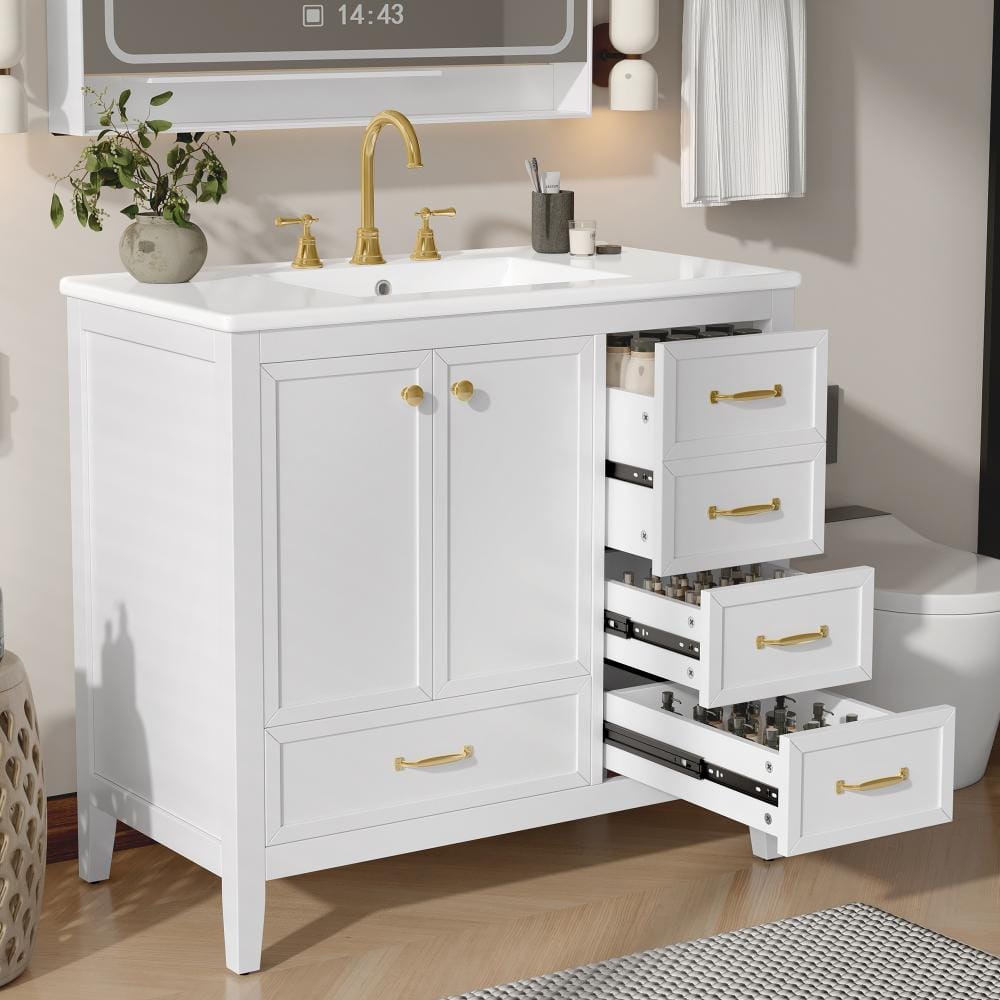 White 36 in. W Bathroom Vanity with Sink, Soft-Closing Door and 4 Drawers price history on PriceWatchPro