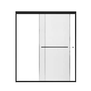 56-60 in. W x 70 in. H Sliding Semi-Frameless Shower Door in Matte Black ANSI Rain Texture Tempered Glass, Easy to Clean