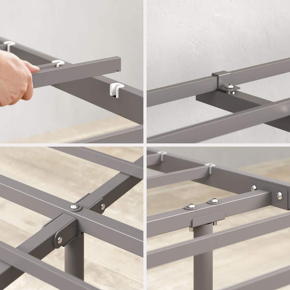 Florence Gray Metal Twin Platform Bed Frame with Spindle Headboard