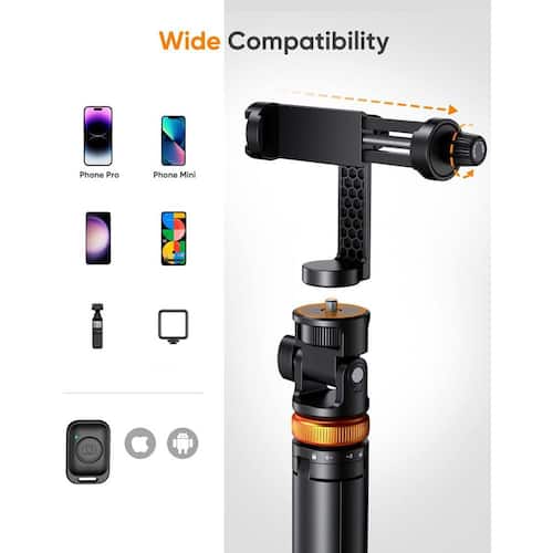 62 in. Selfie Stick Phone Tripod w/ Remote, Extendable Phone Tripod Stand and Travel Solidest Cell Phone in Carbon Black Yichuhaoxi Telephone Accessories
