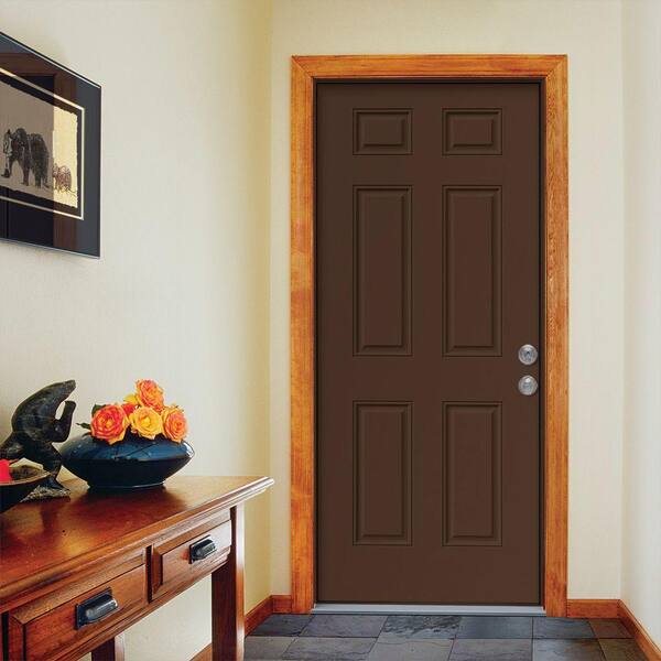 JELD-WEN 32 in. x 80 in. 6-Panel Dark Chocolate Painted Steel